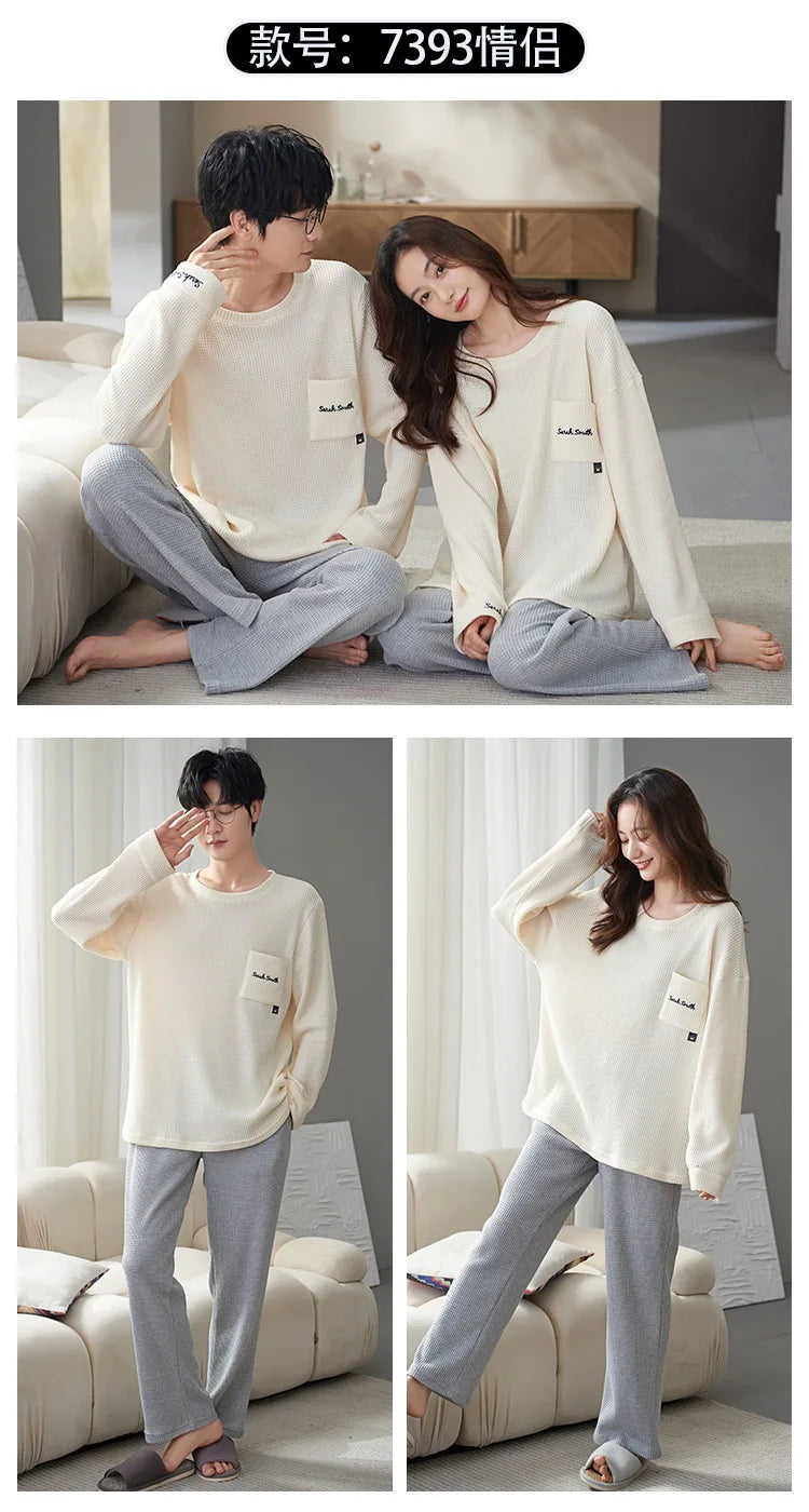 Couple Long Sleeves Sleepwear Autumn Winter Cotton Pajama Sets Print Pants Homewear Kawaii Clothes 2 Piece Sets Nightwear Lovers