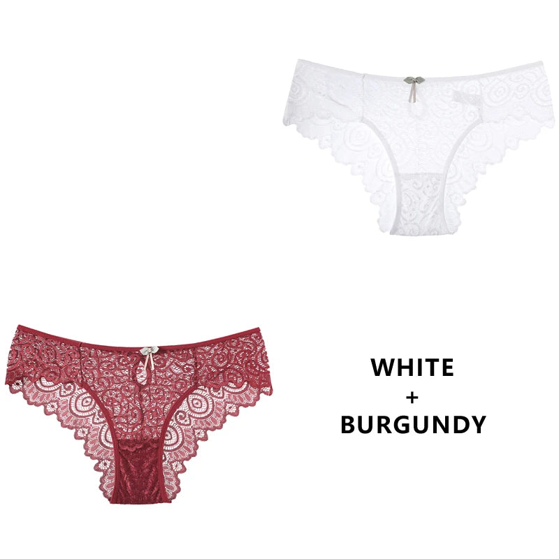 CINOON 2PCS/Set Sexy Women Panties Lace Underwear Low-Waist Briefs Hollow Out G String Underpant Transparent Female Lingerie