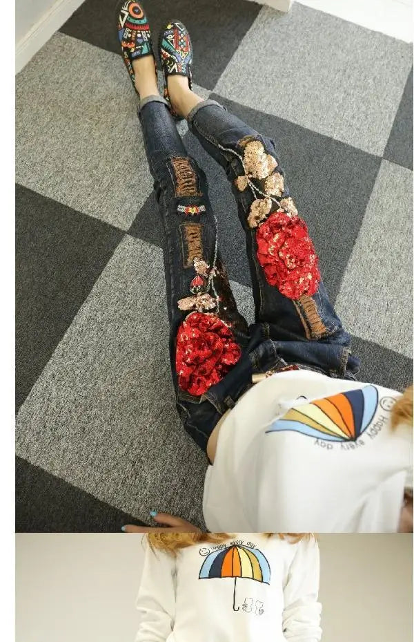 Women Jeans 2026 Spring Autumn Rose Jeans Women's High Waist Slimming Fashion Shorts