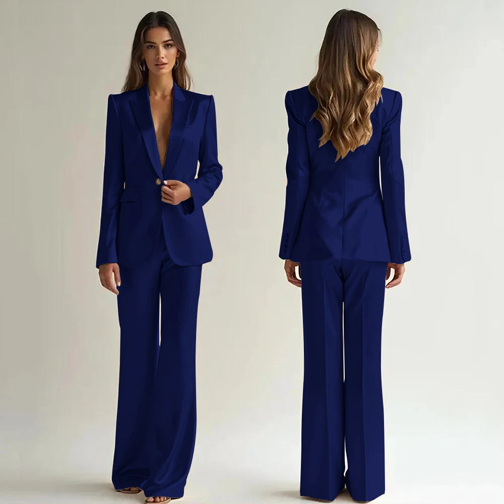 Luxury High Quality Women 's Suit One Button 2 Piece Jacket Pants Female Clothing Slim Fit Smart Office Banquet Lady Blazer Set