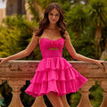 Pink Strapless Dress With Rose Detail At Waist And Tiered Skirt Flattering Fit And Flare Style Perfect For Formal Events And Par