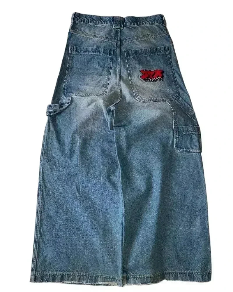 American Fashion Hip Hop Joker Loose Jeans Women Street Y2K New Casual Punk Rock Oversized Wide-leg Pants Unisex Mopping Jeans