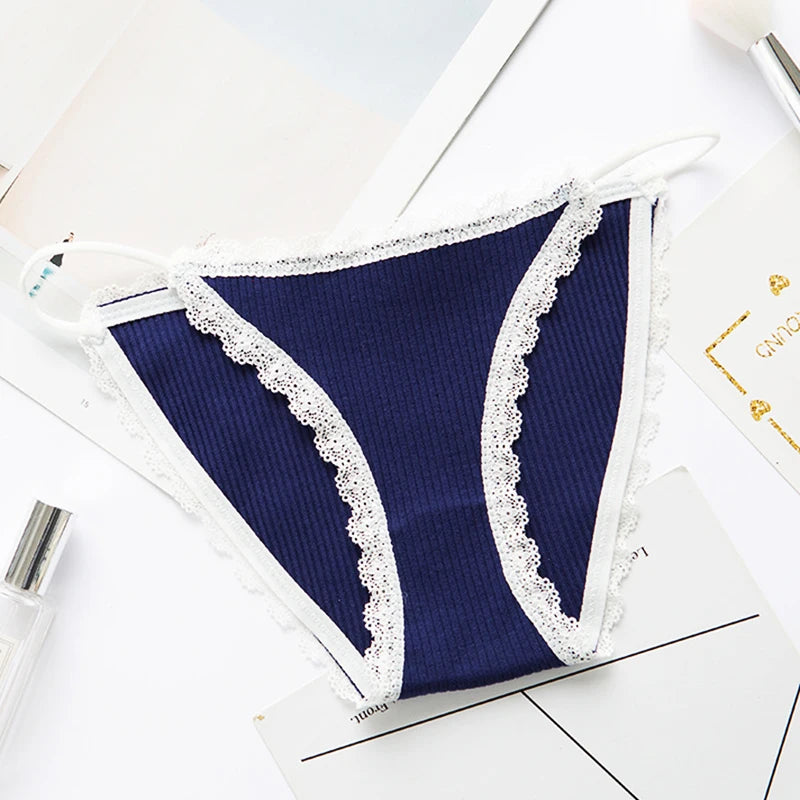Thin Strap Hollow Lace Panties Women Sexy Briefs Soft Lingerie Low Rise Panties Breathable Female Underwear Solid Underpants