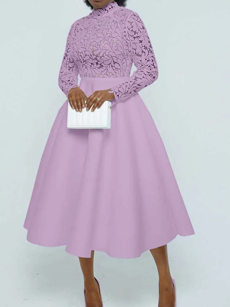Elegant Party Dresses Woman Fall Fashion Lace Long Sleeve See Through Dress Vintage Laides Evening Dress Wholesale Dropshipping