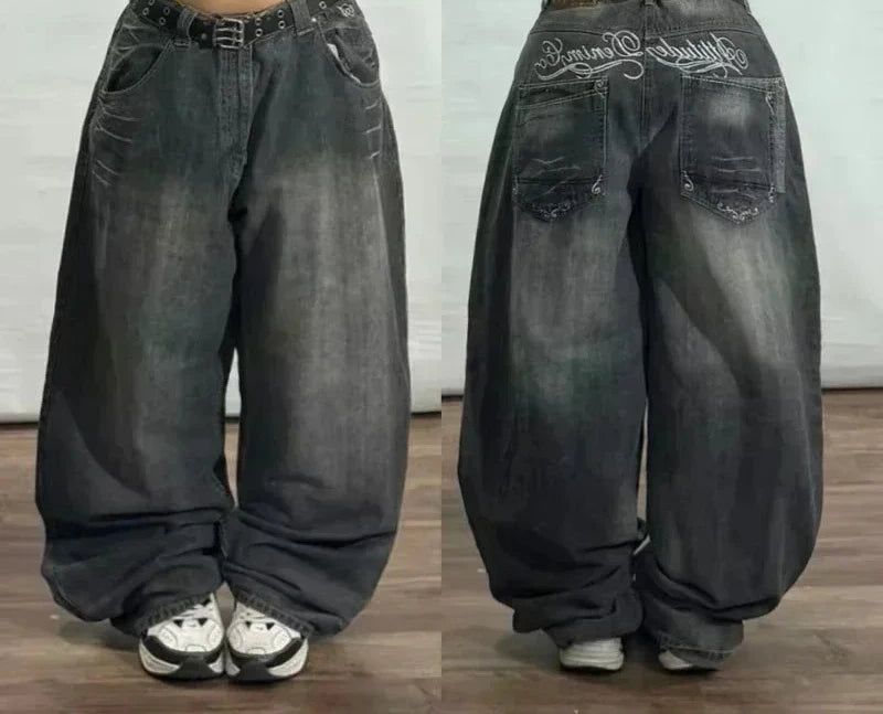 American Street Fashion Trend Big Pocket Loose Jeans Women Harajuku Y2K New Hip Hop Vintage Oversized Jeans Unisex Mopping Jeans