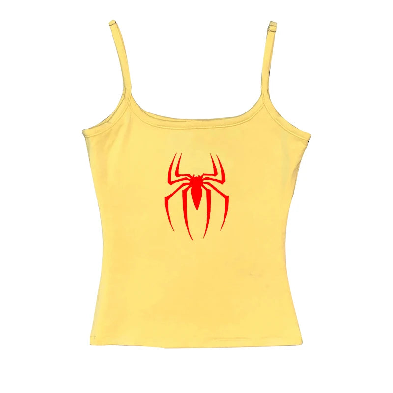 Y2k Tank Tops Sexy Women Summer Camis Punk Y2K Harajuku Sleeveless Spider Printed Tights Vest Femme Streetwear Graphic EMO Girls