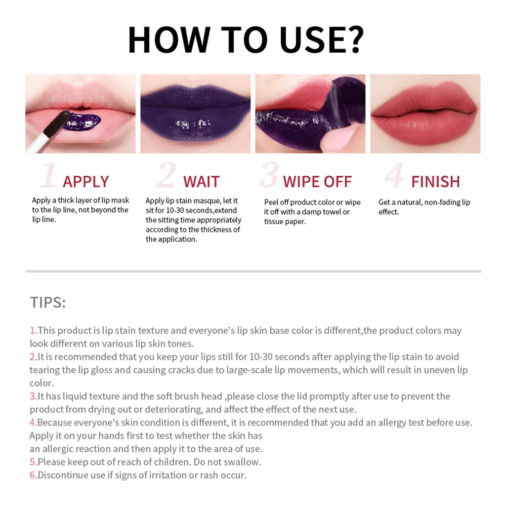 Peel Off Lip Stain 3 Colors Reveal Long Lasting Waterproof Pink Lip Tint Transfer Proof Non-stick Cup Lip Stain Women's Cosmetic