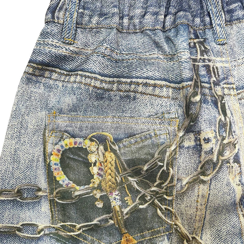 DEAT Fashion 3D Printed Wide Leg Curved Jeans Women's High Waist Loose Blue Streetwear Denim Pants New Tide Summer New 7AB9379