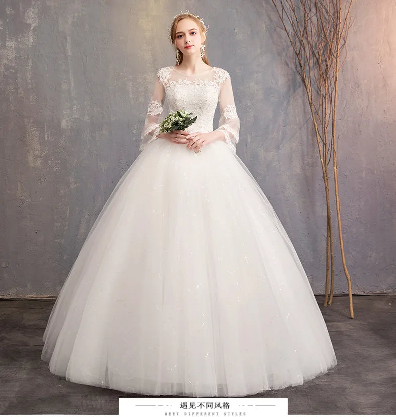 Elegant O-neck Appliques Illusion Lace Tulle Wedding Dresses 2025 Sweep Train Ball Gowns Bridal Gowns Vestido De Noiva