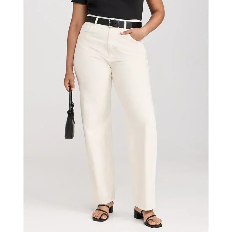 Women High Waist Straight Leg Jeans Female Comfortable Stretch Basic Denim Pants Woman Classic Cheap Black Gray White Trousers