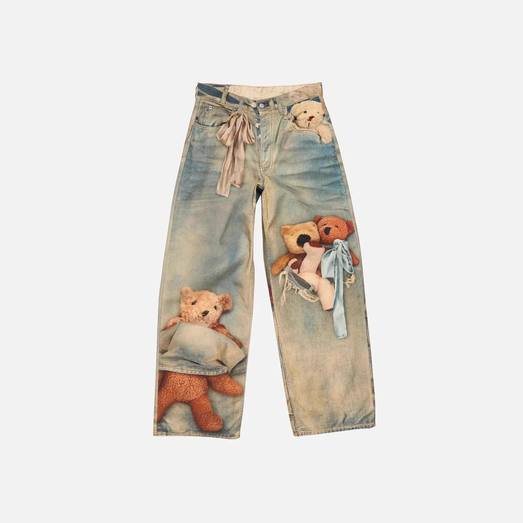 Retro Anime Jeans Y2K Clothing Mens Womens Hip Hop Anime Character Graphic Print Blue Baggy Jeans Casual Trousers