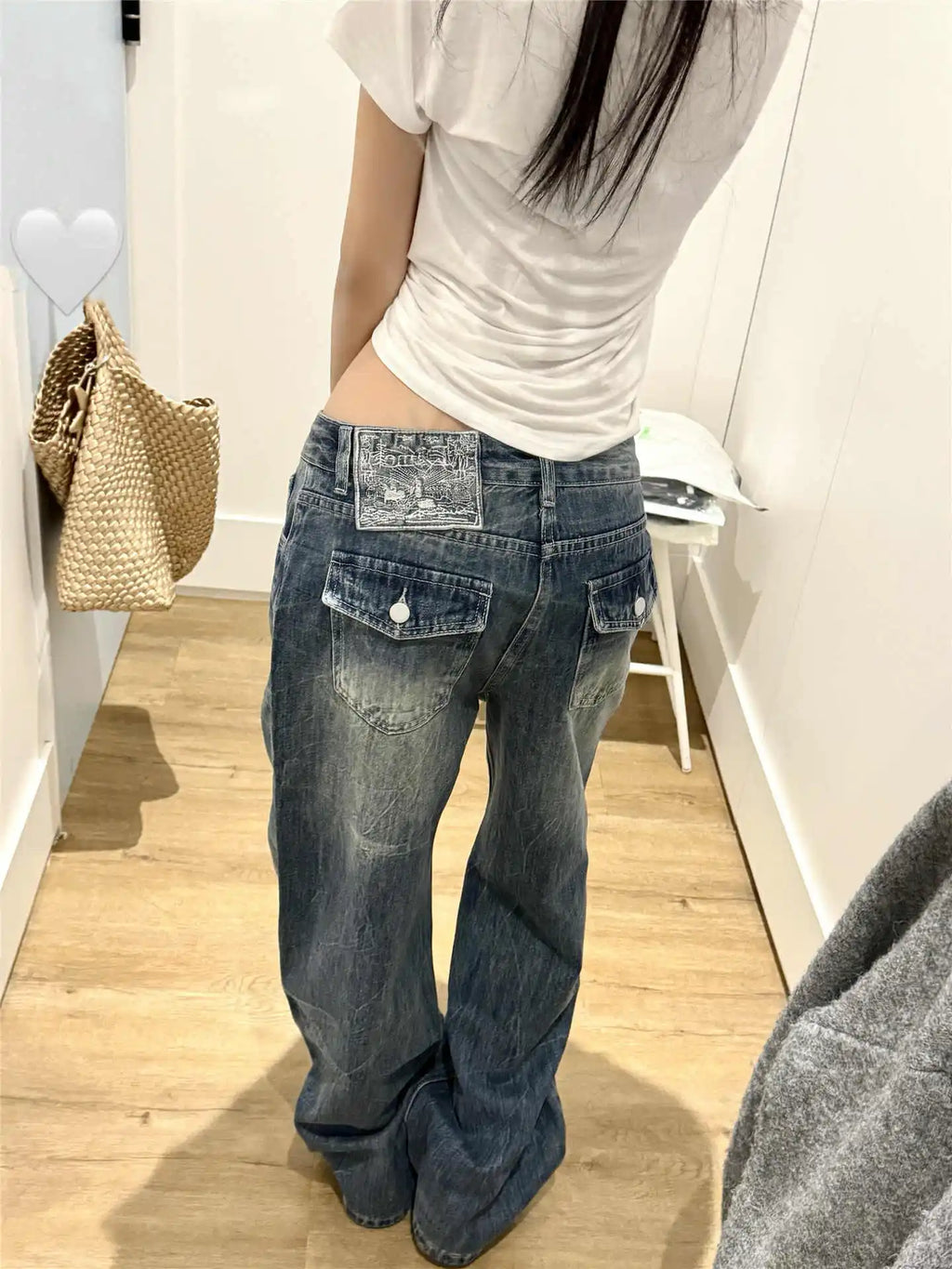 Women American Retro Baggy Jeans Streetwear Wide Leg Denim Pants Wide Fit Y2K High Street Harajuku Tide 2000s Trousers