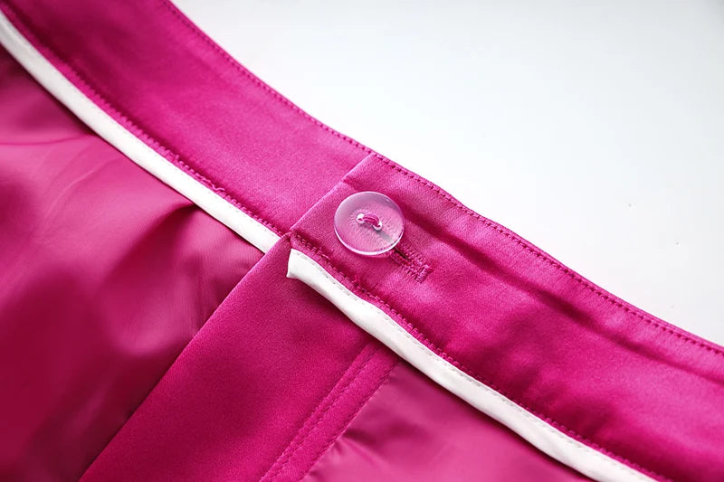 Smooth Satin Fabric Fusicha 3PCS Blazer Suit Fashion Elegant Street Mini Skirt Women Quality Clothing