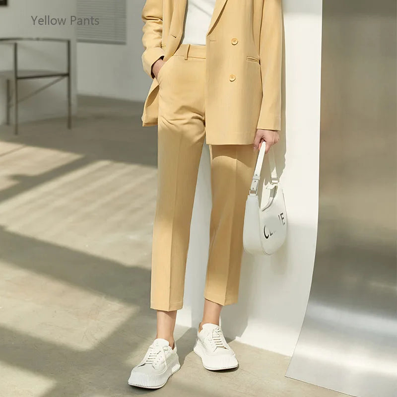 Amii Minimalism Autumn Office Lady Blazer Women Jacket Lace V-neck Tank Tops High Waist Pants Separately Female Blazers 12060909