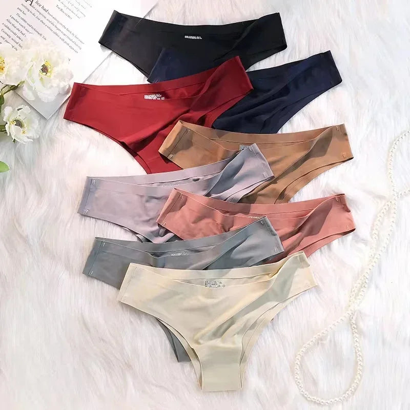 Seamless Panties Women Sexy Underwear Ice Silk Underpants Low Waist G-string Female Soft Solid Ultra-thin Briefs Трусы Женские