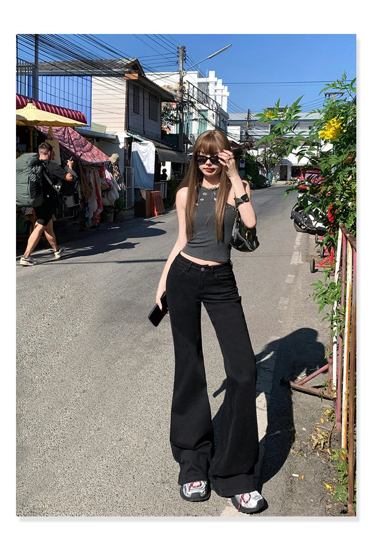 KSTUN 2025 New Low Waist Boot Cut Jeans For Women Fashion Stretch Denim Flared Pants Black Casual Female Bell Bottom Trousers