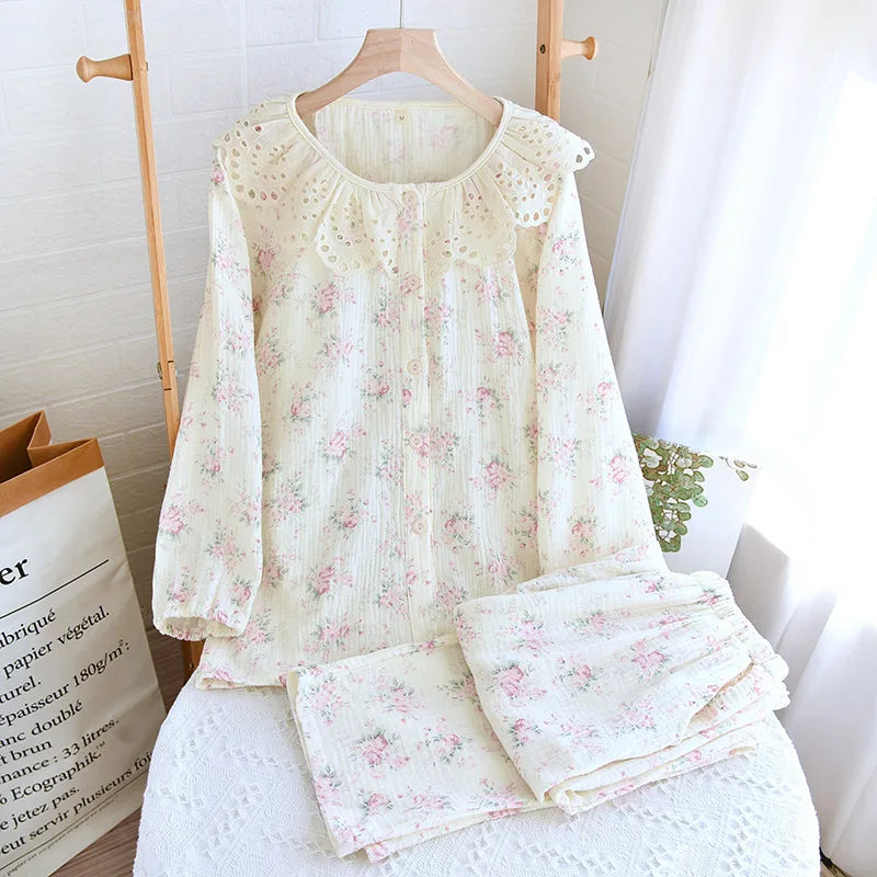 NEW Cute Korean Pajama For Women Loose Sweet Lace Princess Style Soft Cotton Pajamas Skin-friendly Casual Homewear Nightgown