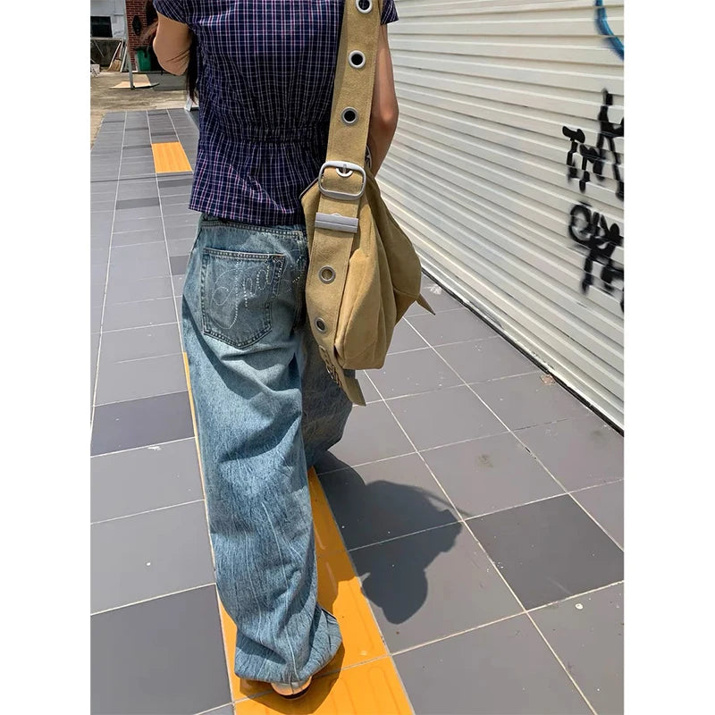Women Blue Y2k Baggy Jeans Harajuku Vintage Boyfriend Bent Knife Denim Trouser Japanese 2000s Style Jeans Pants Oversize Clothes