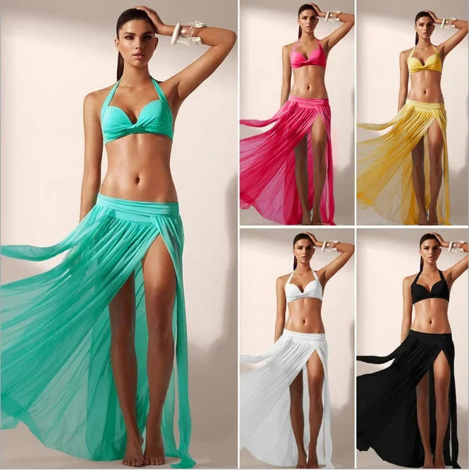 Beach Skirt Elastic Waist Bikini Blouse Swimsuit Jacket Women's Gauze Skirt Seaside Holiday Leisure 2024 New Spring and Summer