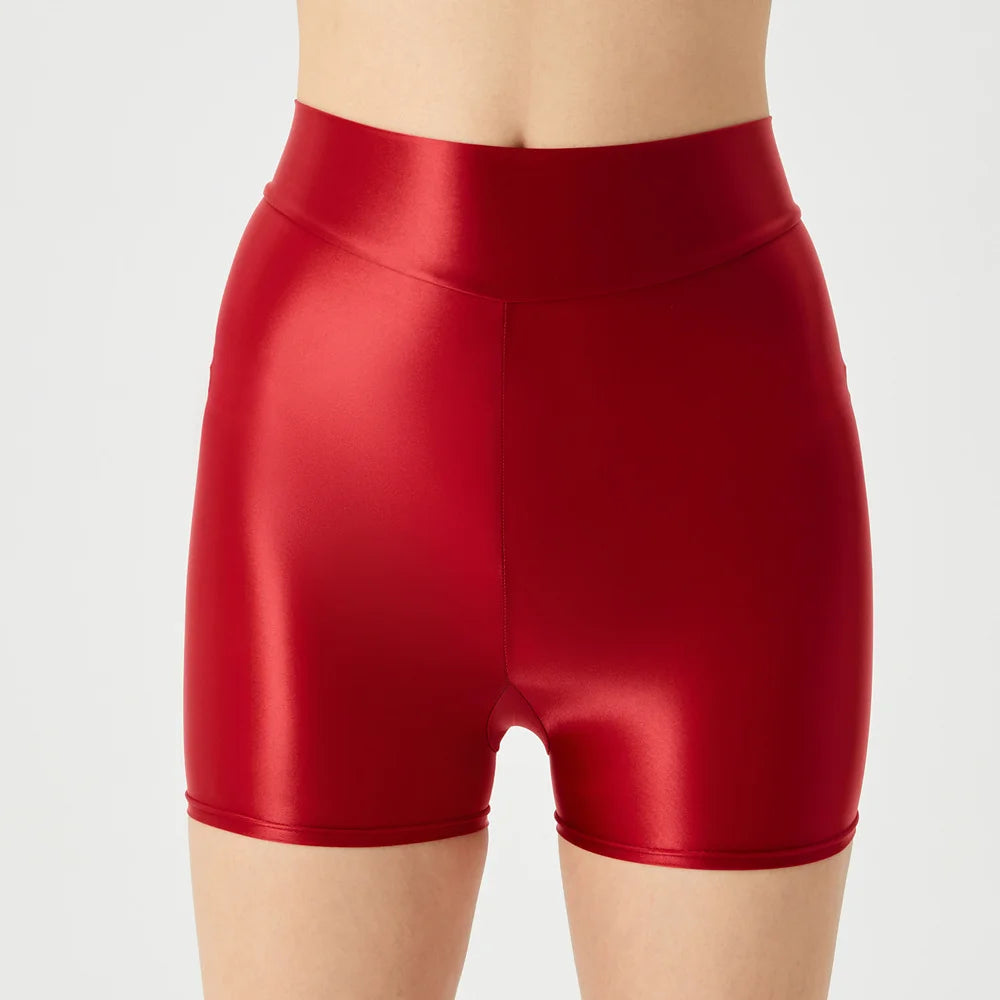 Sexy Women Stain Smooth Yoga Elasitc Shorts Oil Glossy Shiny Tight Casual Beachwear Fitness Short Safety Underwear