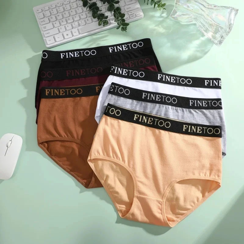 Finetoo 6Pcs/Set Women Cotton Seamless Briefs Women Plus Size Panties Breathable Underwear Female High Waist Soft Lingerie S-XXL