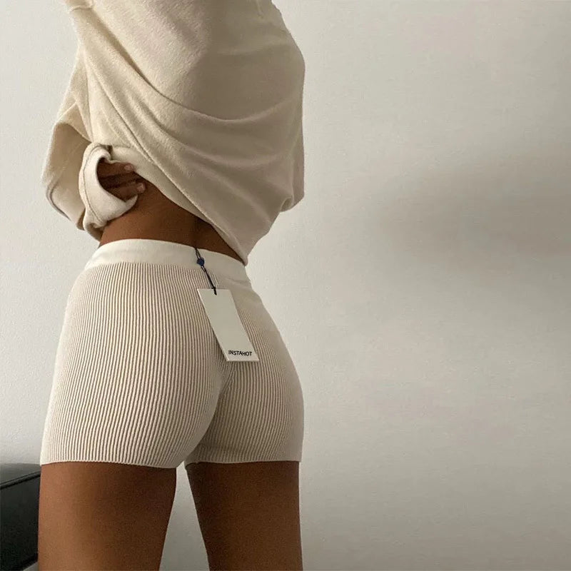 Women's Tight Shorts High-waisted Bottoming Knitted Pants Summer Fitness Running Sports Shorts Casual Shorts Yoga Pants Gift