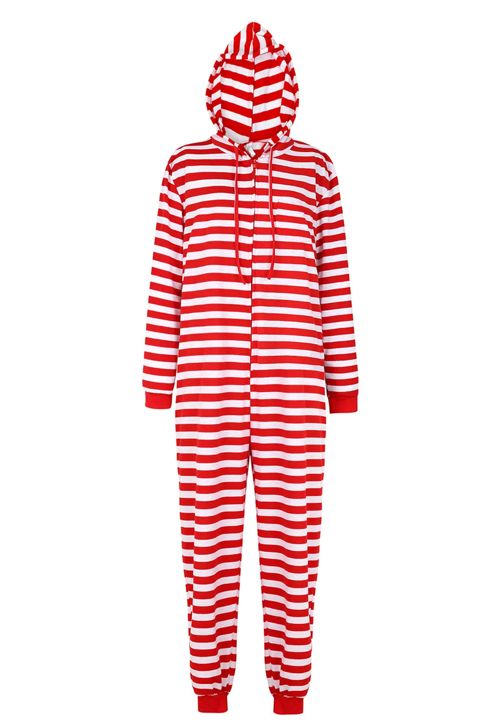 Couple Onesie Plus Size Christmas Pajamas Red and White Striped Onesies for Adults with Zipper Jumpsuit Hooded Sleepwear