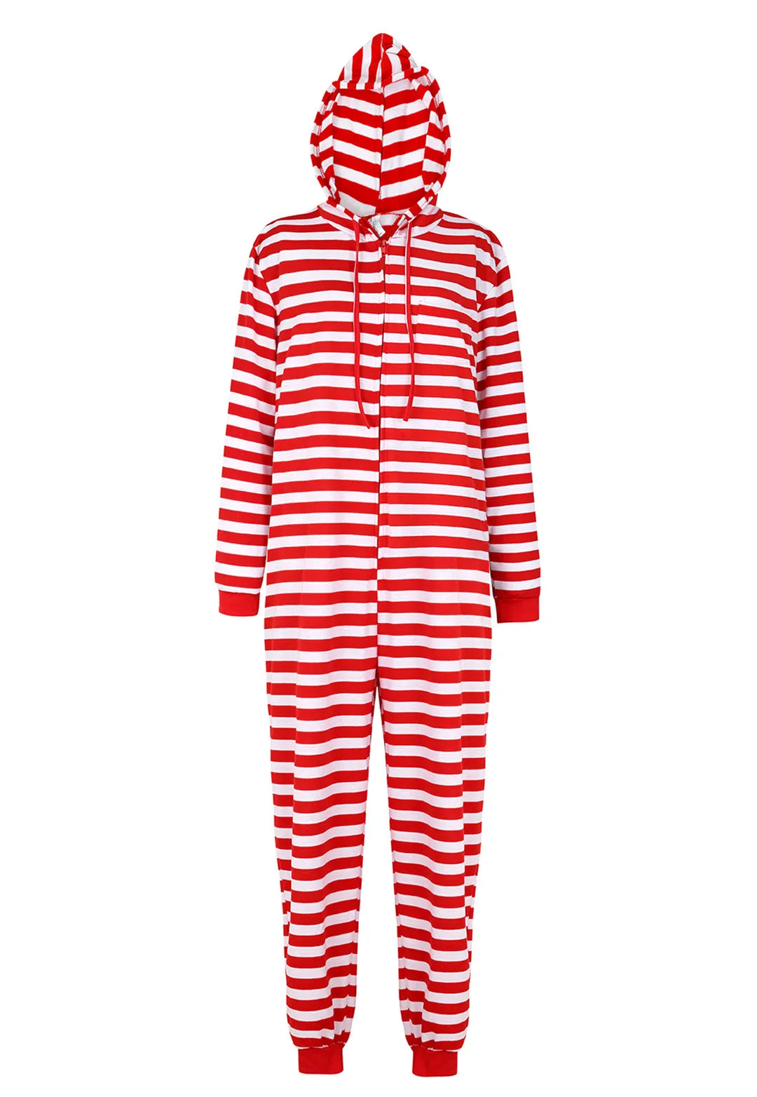 Couple Onesie Plus Size Christmas Pajamas Red and White Striped Onesies for Adults with Zipper Jumpsuit Hooded Sleepwear