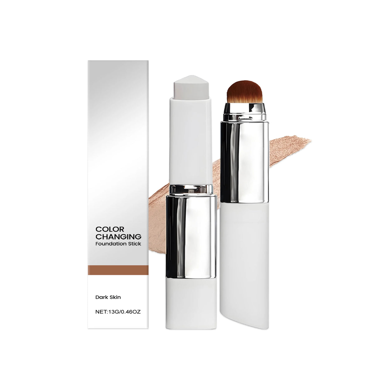 2-in-1 Color-Changing Foundation Stick Full Coverage Lightweight Moisturize Finish Base Makeup Dual-Ended with Detachable Brush