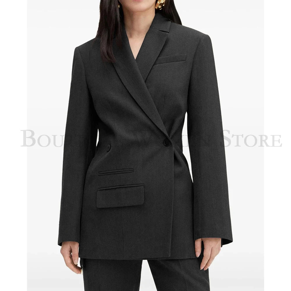 Elegant Brown Women Suits Formal Double Breasted Slim Fit Blazer Elegant Office Lady 2 Piece Jacket Pants Outfits Clothing