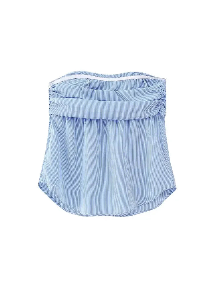 Women Lady Strapless Tube Corset Side Tops Solid Vintage Off Shoulder 2023 Women's Sexy Slim Backless Poplin Bustiers Top