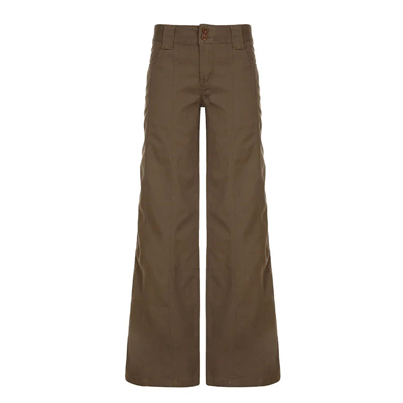 Brown Wide Leg Women's Jeans Y2K Grunge Style Low Rise Baggy Denim Pants Vintage Retro Casual Streetwear Korean Fashion Trousers