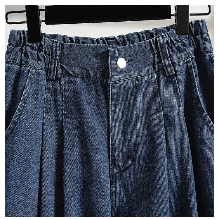 Oversized Women Jeans Spring Elastic Waist Wide Leg Loose Denim Harem Pants Large Size Female Baggy Pants