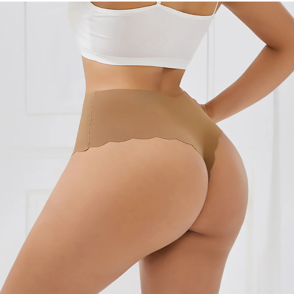 3Pcs/Set High-Waist Women's Panties Thongs Plain Slip Silk Wave Edged Fashion Seamless Female Underwear G-String for Ladies XS-L