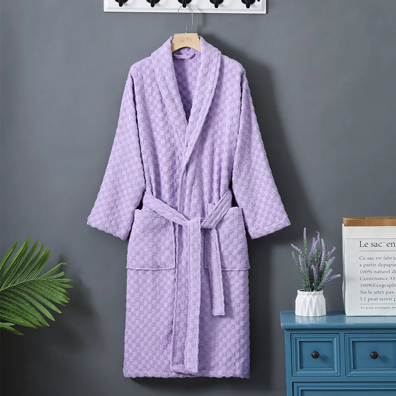Cotton Bathrobe Towel Material Water Absorbent Quick-Dry Sleep Robes for Couples Spring and Autumn Bath Towel