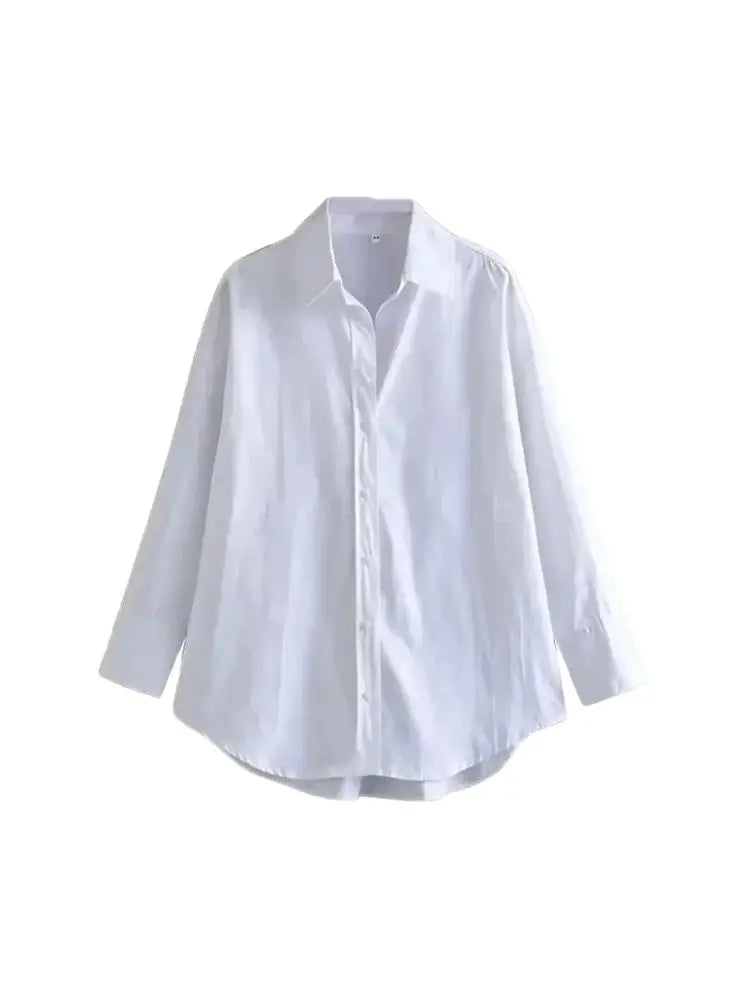 Oversized Poplin Shirts for Women, Long Sleeve, Button-up, Loose Female Blouses, Chic Tops, Fashion