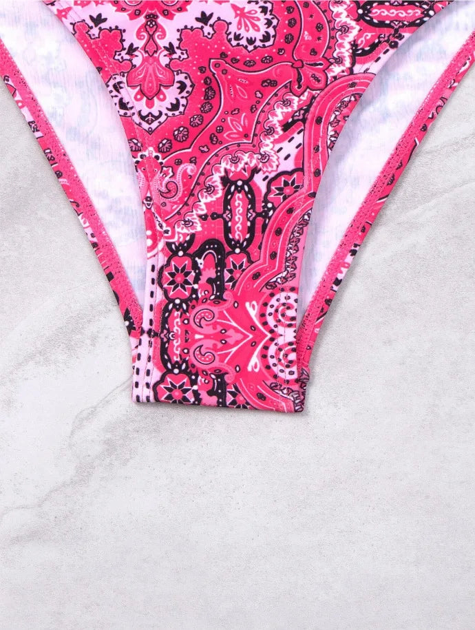2026 Push Up Halter Bikini Printed Swimsuit Women Sexy Strappy Swimwear Female Bathers Bathing Swimming Swim Suit Beachwear
