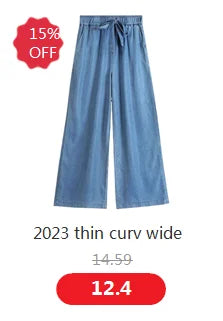 2025 thin curv wide leg Pants Vintage High Waist Jeans Women Full Length Pants Cowboy Pants Plus size Denim trousers 6XL 7XL