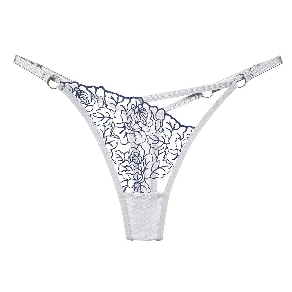 Sexy Lace Thong Women G Strings Embroidery Adjustable Panties Transparent Underwear Ladies Briefs Lingere Underware