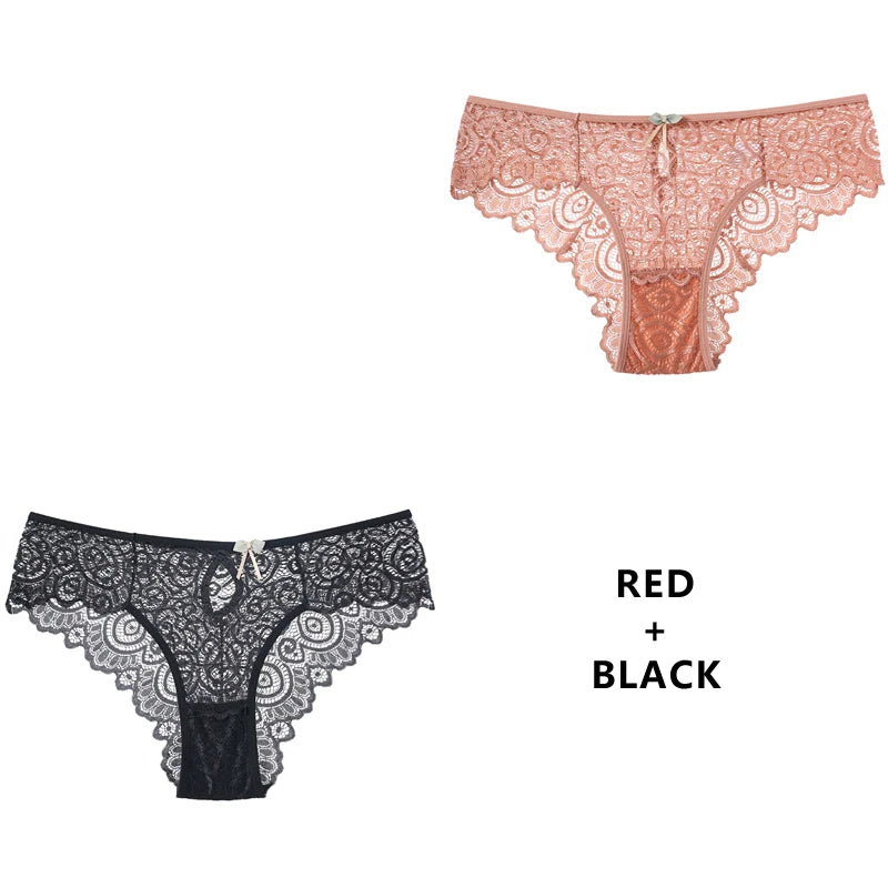 CINOON 2PCS/Set Sexy Women Panties Lace Underwear Low-Waist Briefs Hollow Out G String Underpant Transparent Female Lingerie