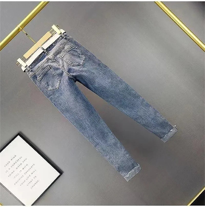 Spring Summer New 2025 Korean Slim Women Jeans Sequins Hot Drilling Denim Pants Ladies Pencil Cowboy Pants Trousers Lady