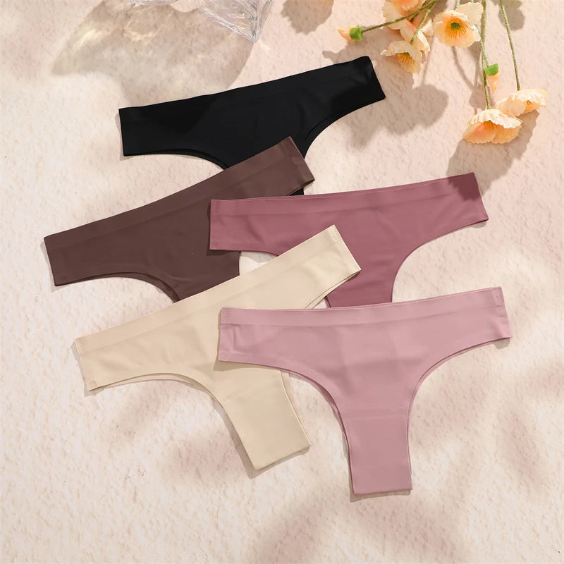5Pcs Seamless Ultra-thin Underwear Women's Maillard Thongs Sexy Low Waist Brazilian Panties Female Ice Silk Invisible Lingerie