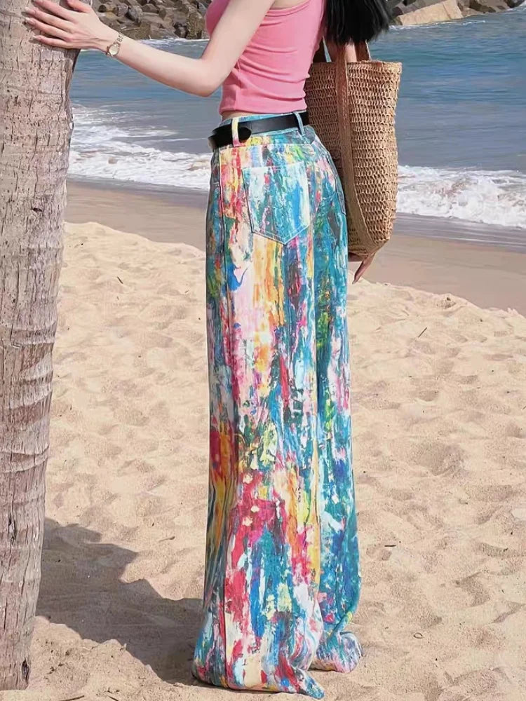 2026 Cyber Y2K Fashion Colorful Graffiti Paint Baggy New Jeans Pants For Women Clothing Gothic Wide Leg Lady Trousers Ropa Mujer