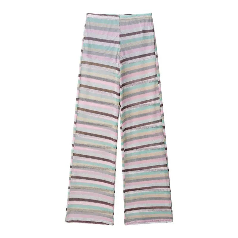 Fall 2025 New Women's Fashion Metal Color Line Pattern Top mid Waist Long Pants Two Piece Set Adult European Style Autumn Wear