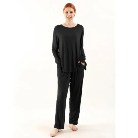 Novelty Loose Pajama Set 2pcs Bamboo Fiber Pyjama Set Women High Elasticity Sleepwear Nightwear Casual Home Clothes Pijama