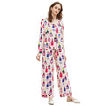 Womens Satin Pajamas Sets  2 Piece Set Champagne Bottle Wine Glasses Long Sleeve Button down Shirt Pants Satin Silk Loungewear