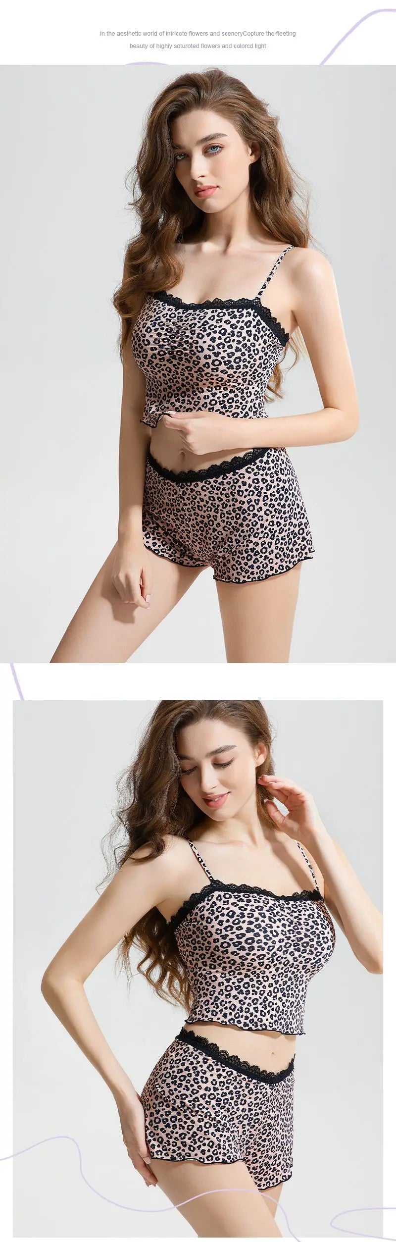 Logirlve Sexy Lace Patchwork Camisoles Backless Retro Leopard Print Halter Top Women's Summer New Sleeveless Outerwear Set