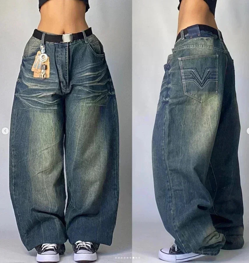 American Fashion Hip Hop Joker Loose Jeans Women Street Y2K New Casual Punk Rock Oversized Wide-leg Pants Unisex Mopping Jeans