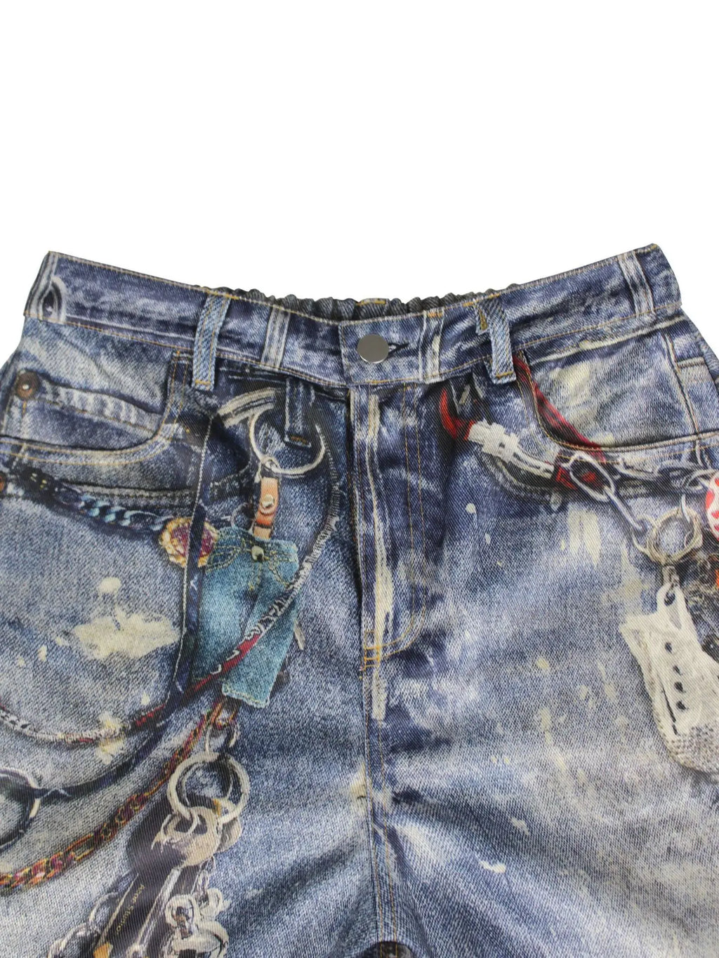 DEAT Fashion 3D Printed Wide Leg Curved Jeans Women's High Waist Loose Blue Streetwear Denim Pants New Tide Summer New 7AB9379