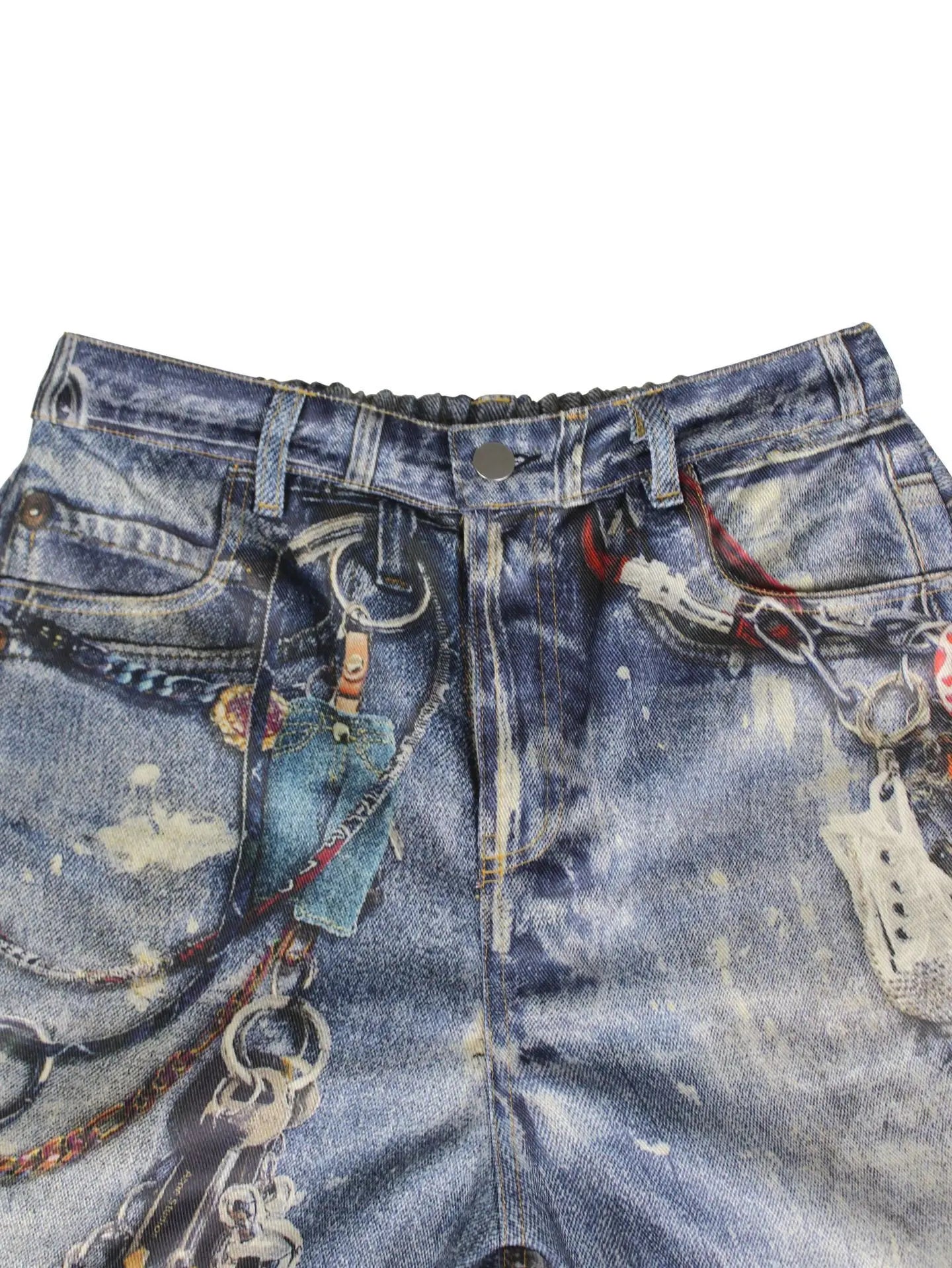 DEAT Fashion 3D Printed Wide Leg Curved Jeans Women's High Waist Loose Blue Streetwear Denim Pants New Tide Summer New 7AB9379
